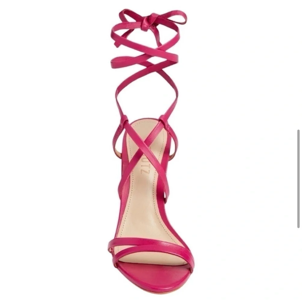 New Schutz Deonne Casual Nappa Leather Sandal Fuchsia Pink Wedge Wrap Sz 7